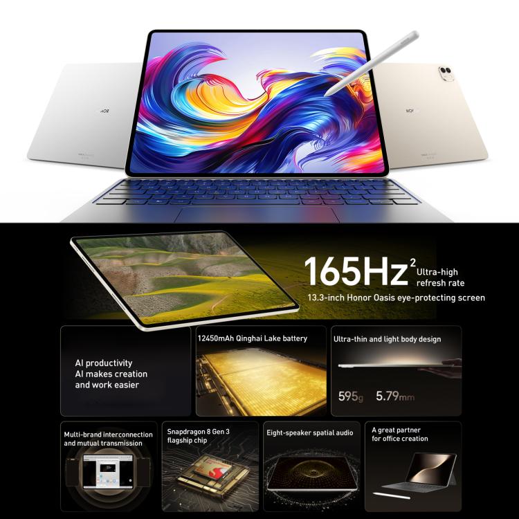 Honor MagicPad3 13.3 inch WiFi Tablet PC, 16GB+1TB MagicOS 9.0.1 Qualcomm Snapdragon 8 Gen3 Octa Core, 16GB+1TB