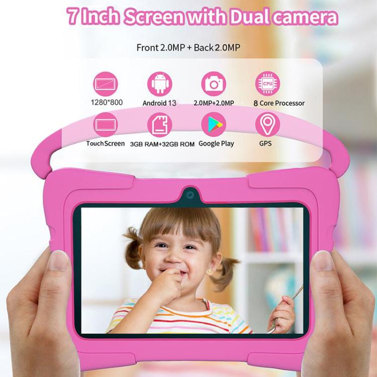 BDF K3 7 inch WiFi Kids Tablet PC with Silicone Case, 1GB+16GB, Android 8.1 MTK6735 Quad Core CPU, US Plug, 3GB+32GB
