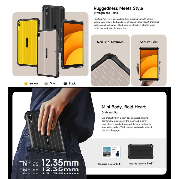 Ulefone Rugking Pad Pro Rugged Tablet PC, 8GB+128GB, 8.68 inch Android 16 Unisoc T7250 Octa Core 4G Network, EU Plug