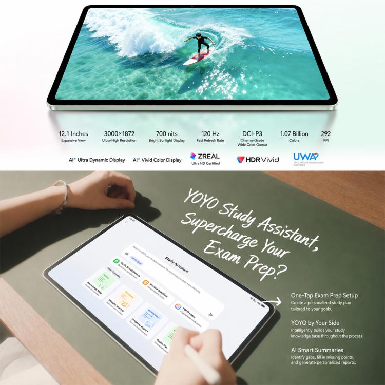 Honor Pad 20 Soft Light Edition WiFi Tablet PC, 12.1 inch 8GB+128GB MagicOS 10 Qualcomm Snapdragon 7 Gen3 Octa Core, US Plug, Soft Light Ed. 8GB+128GB