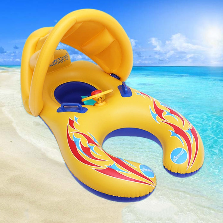 Water Fun Children Sunshade Swimming Circle Yacht, Size: 100x70cm, Yellow Pattern, Blue Marine Fish Pattern, Beige Marine Fish Pattern