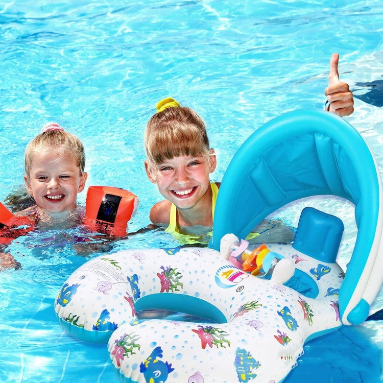 Water Fun Children Sunshade Swimming Circle Yacht, Size: 100x70cm, Yellow Pattern, Blue Marine Fish Pattern, Beige Marine Fish Pattern