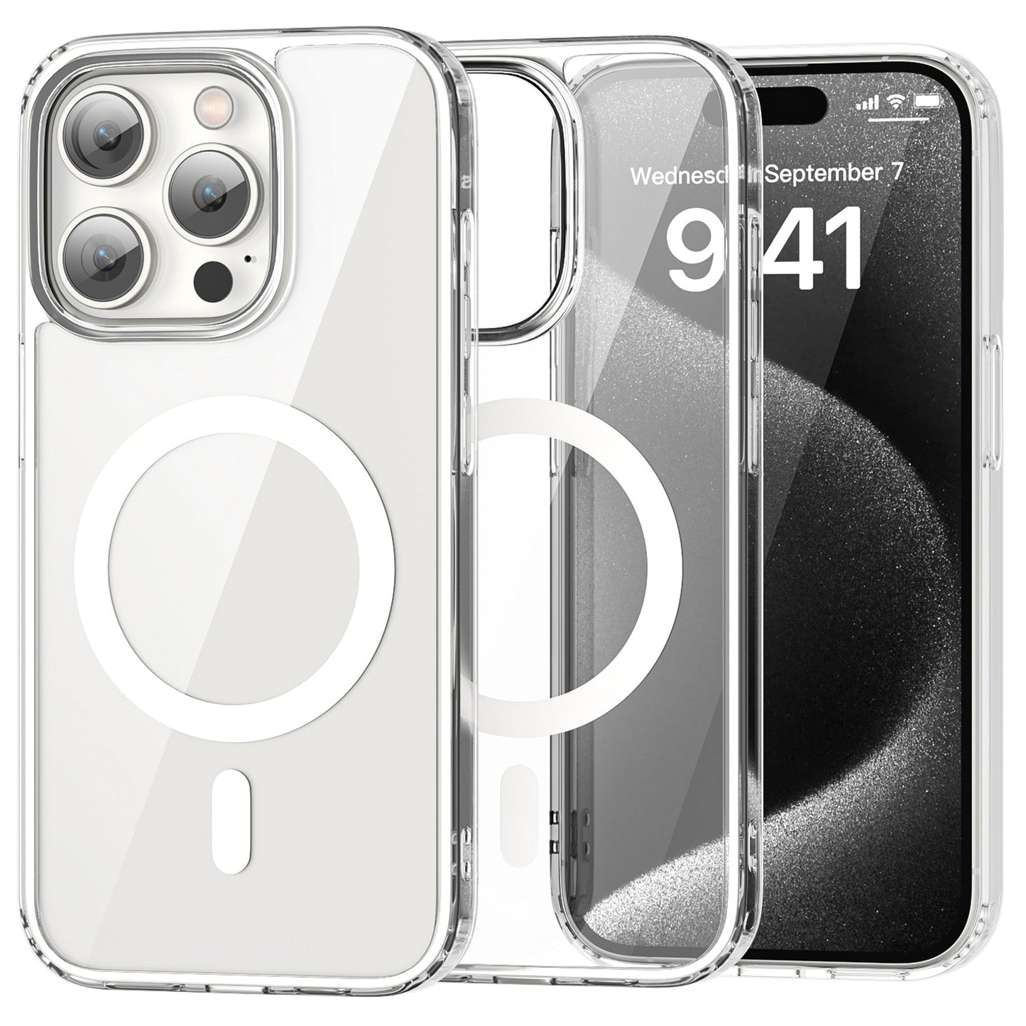 iPhone 15 Pro Max Crystal Clear Magnetic Slim-Fit Protective Case with MagSafe for Wireless Charging