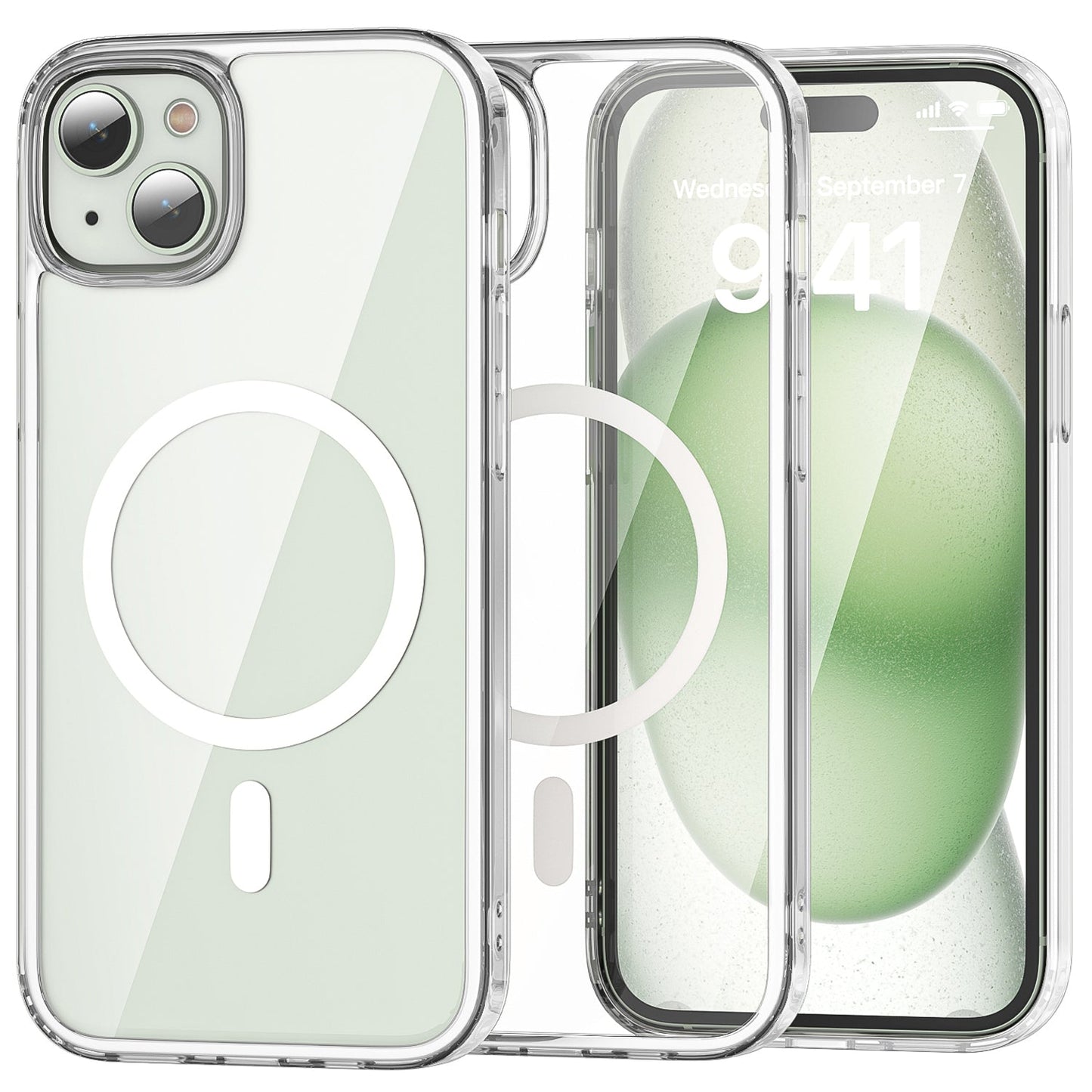 iPhone 15 Plus Crystal Clear Magnetic Slim-Fit Protective Case with MagSafe for Wireless Charging