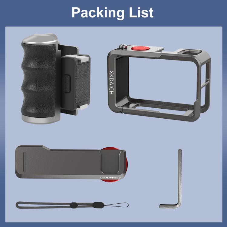For DJI Osmo Action 5 Pro / 4 / 3 XKDAICH Metal Camera Cage Expansion Adapter with Handle Grip