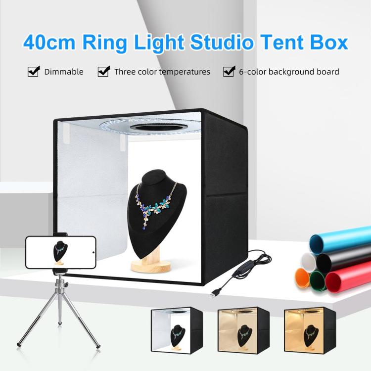 40cm Folding Portable Ring Light USB Photo Lighting Studio Shooting Tent Box with 6 x Color PVC Backdrops, Size: 40cm x 40cm x 40cm