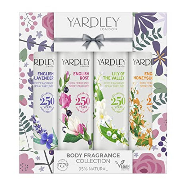 Yardley Traditional Florals Body Spray Gift Set 4 x 75ml - English Lavender + English Rose + Lily Of The Valley + English Honeysuckle