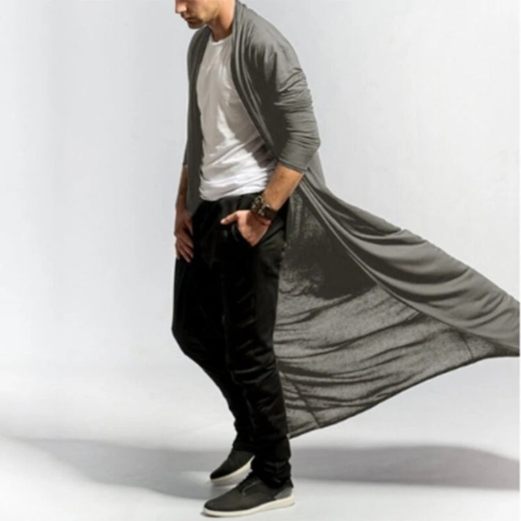 Mens Casual Loose Long Cardigans Coat (Color:Black Size:S), XL