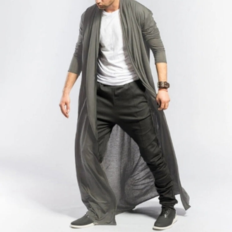 Mens Casual Loose Long Cardigans Coat (Color:Black Size:S), XL