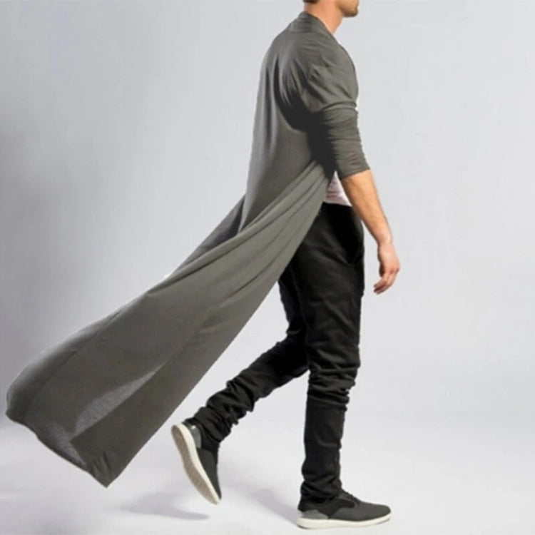 Mens Casual Loose Long Cardigans Coat (Color:Black Size:S), XL