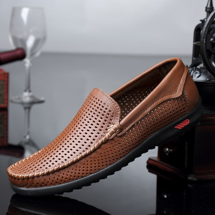 Round Head Hollow Breathable and Comfortable Casual Leather Shoes, 43