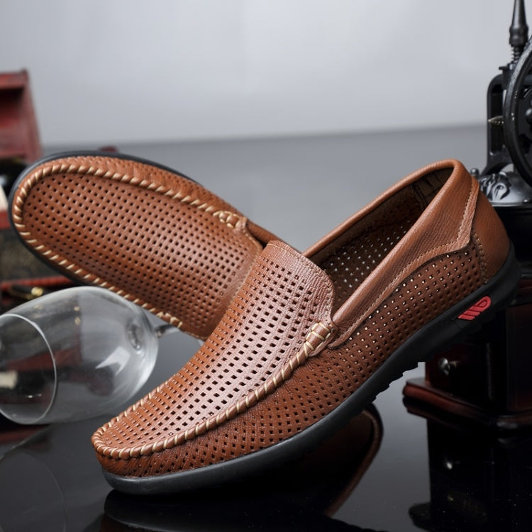 Round Head Hollow Breathable and Comfortable Casual Leather Shoes, 43
