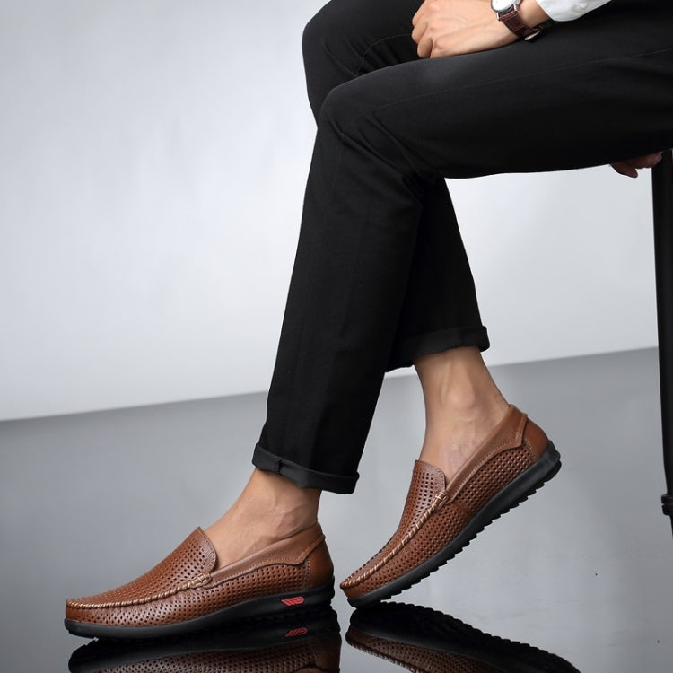 Round Head Hollow Breathable and Comfortable Casual Leather Shoes, 43