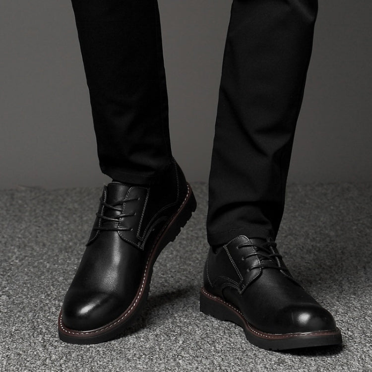 Round Head Solid Color First Layer Cowhide Casual Shoes for Men, 48