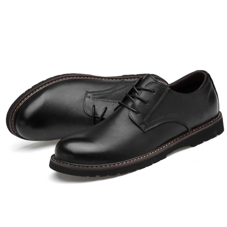 Round Head Solid Color First Layer Cowhide Casual Shoes for Men, 48