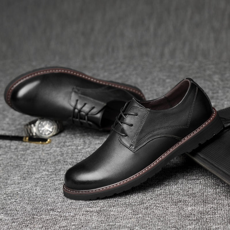 Round Head Solid Color First Layer Cowhide Casual Shoes for Men, 48