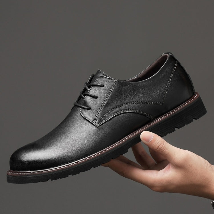 Round Head Solid Color First Layer Cowhide Casual Shoes for Men, 48