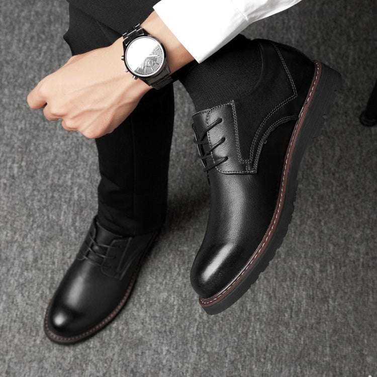 Round Head Solid Color First Layer Cowhide Casual Shoes for Men, 48