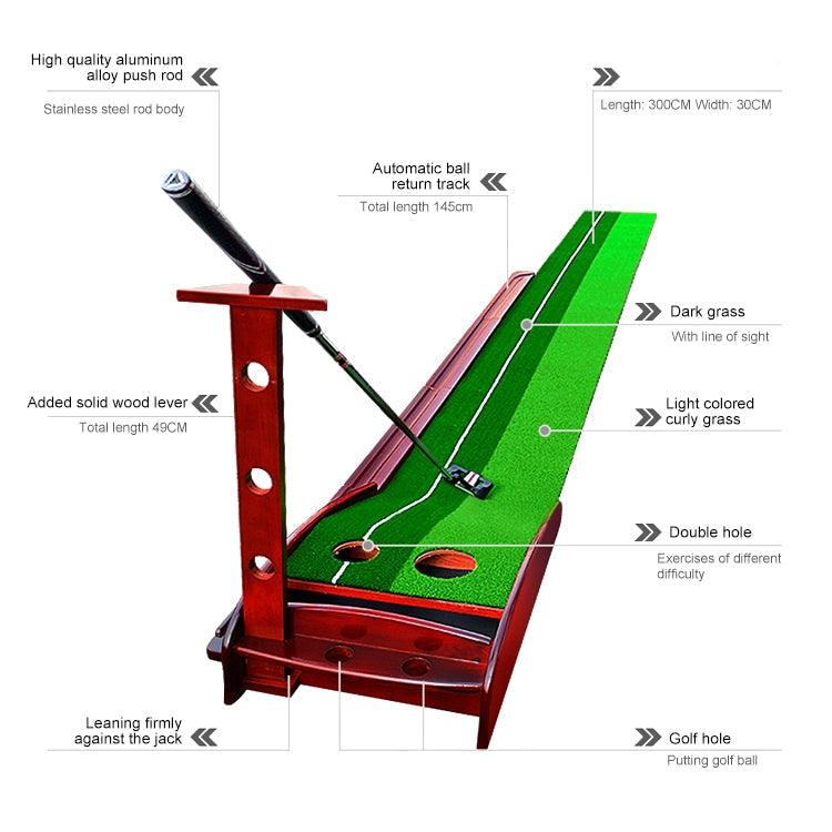 PGM 3m Golf Solid Wood Putter Trainer Practice Set Training Mat, 3m