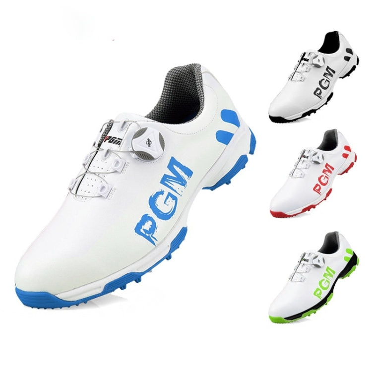 PGM Golf Rotating Buckle Waterproof Microfiber Leather Breathable Non-slip Sneakers for Men(Color:White Green Size:45), 39, 40, 41, 42, 43, 44