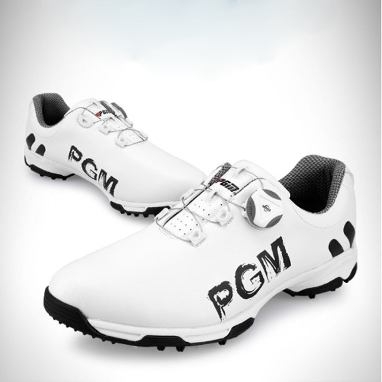 PGM Golf Rotating Buckle Waterproof Microfiber Leather Breathable Non-slip Sneakers for Men(Color:White Green Size:45), 45