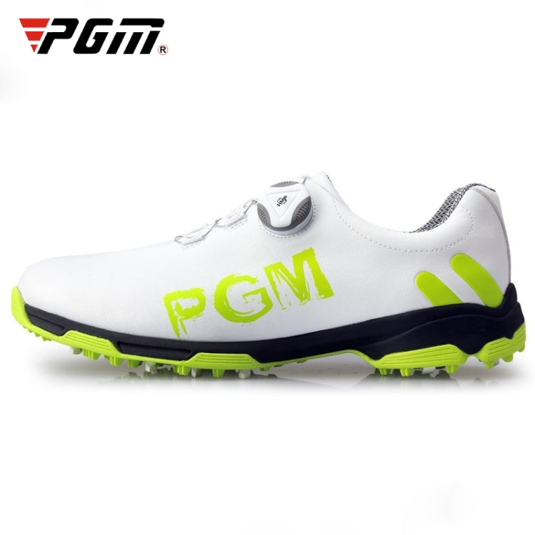 PGM Golf Rotating Buckle Waterproof Microfiber Leather Breathable Non-slip Sneakers for Men(Color:White Green Size:45), 39, 40, 41, 42, 43, 44