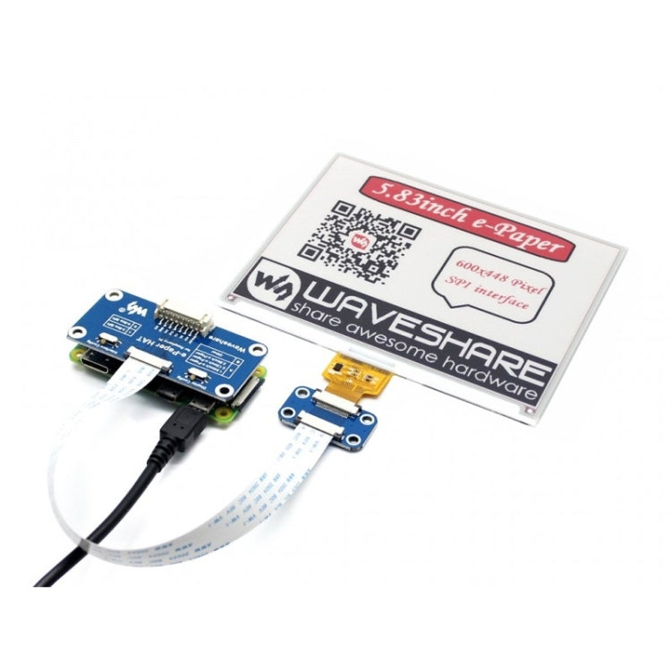 Waveshare 5.83 inch 600x448 Pixel Red Black White Three-color E-Ink Display HAT (B) for Raspberry Pi, SPI Interface, 14600