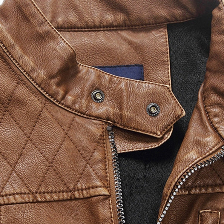 Men Plus Velvet Motorcycle Jacket Coat (Color:Coffee Size:XXXL), M, L, XL, XXL, XXXL, 4XL