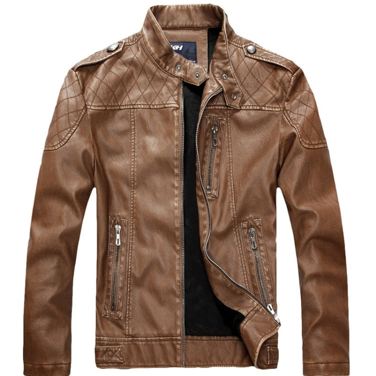 Men Plus Velvet Motorcycle Jacket Coat (Color:Coffee Size:XXXL), M, L, XL, XXL, XXXL, 4XL