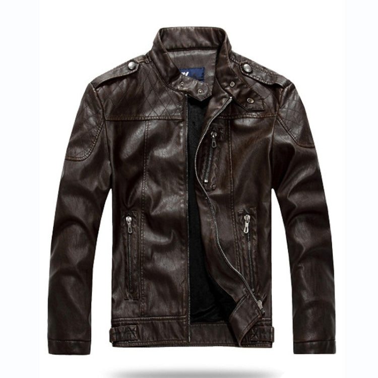 Men Plus Velvet Motorcycle Jacket Coat (Color:Coffee Size:XXXL), M, L, XL, XXL, XXXL, 4XL
