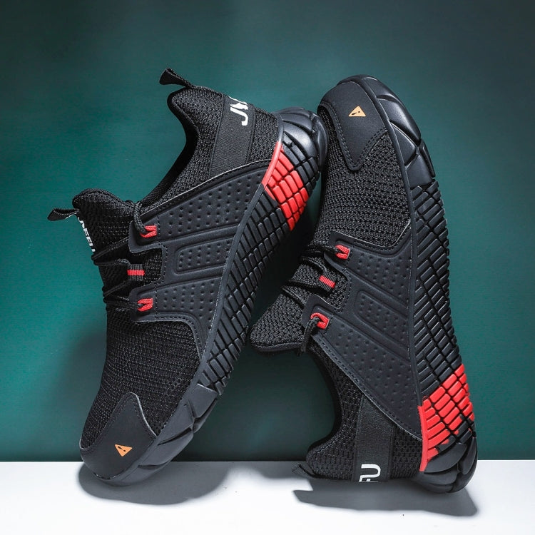 Jiefu Anti Smash And Stab Resistant Lightweight Breathable Anti Odor Flying Fabric Safety Shoes (Color:Black Size:45), 36, 37, 38, 39, 40, 41, 42, 43, 44, 45, 46, 47, 48