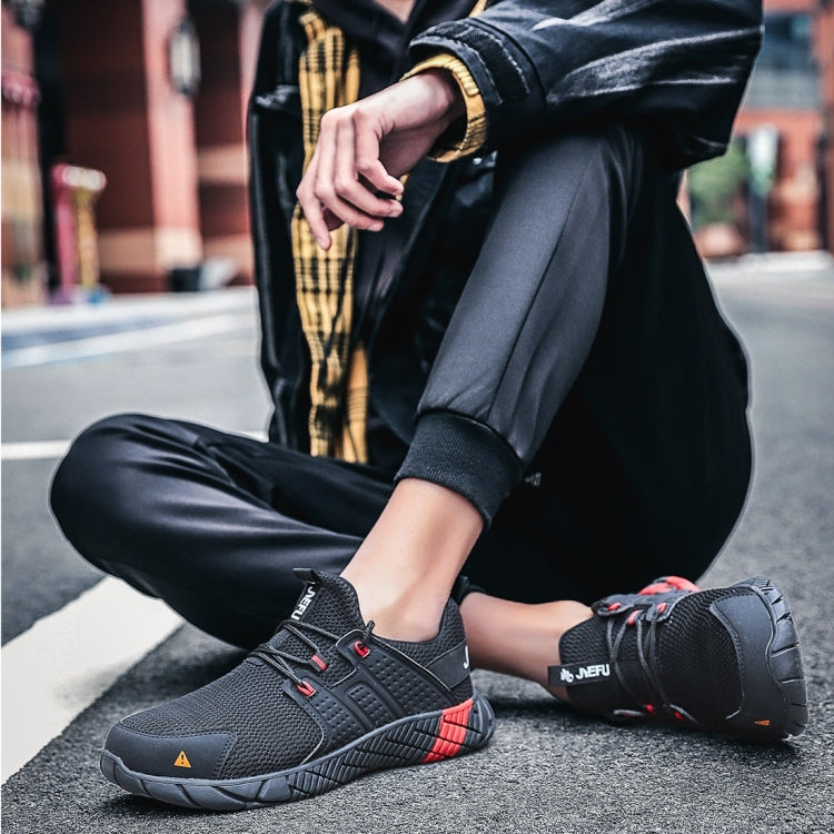Jiefu Anti Smash And Stab Resistant Lightweight Breathable Anti Odor Flying Fabric Safety Shoes (Color:Black Size:45), 36, 37, 38, 39, 40, 41, 42, 43, 44, 45, 46, 47, 48