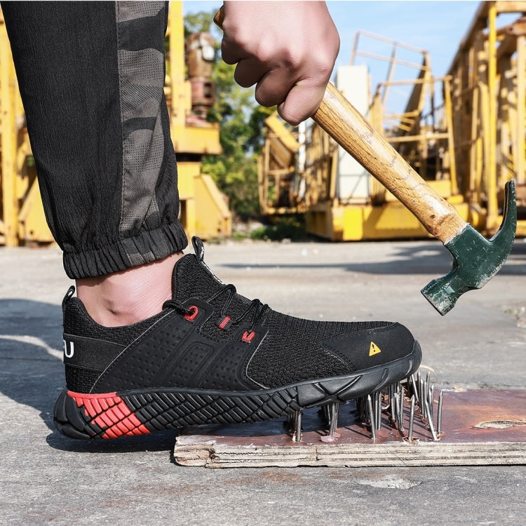Jiefu Anti Smash And Stab Resistant Lightweight Breathable Anti Odor Flying Fabric Safety Shoes (Color:Black Size:45), 36, 37, 38, 39, 40, 41, 42, 43, 44, 45, 46, 47, 48