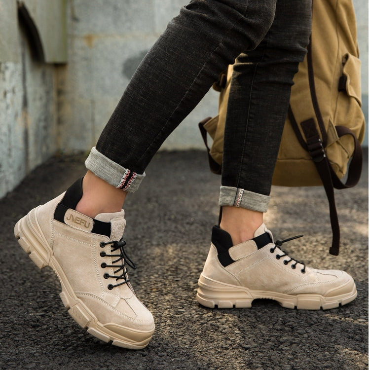 Jiefu Anti Smashing, Anti Piercing, Waterproof And Oil Resistant Electric Welding High Top Safety Shoes (Color:Sand Color Size:46), 45, 46