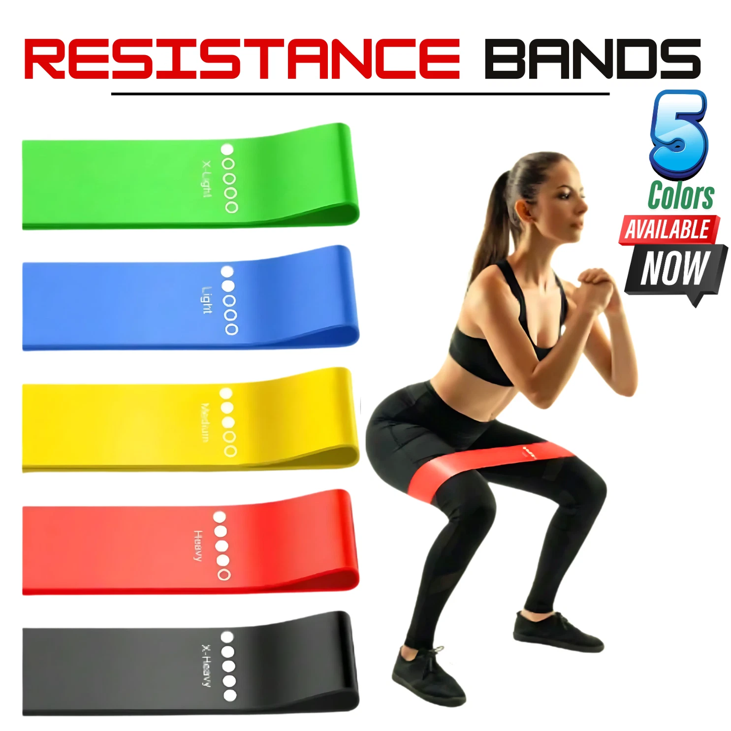 Set of 5 Resistance Exercise Loop Bands Fitness Yoga Resistance Band TPE Colorful