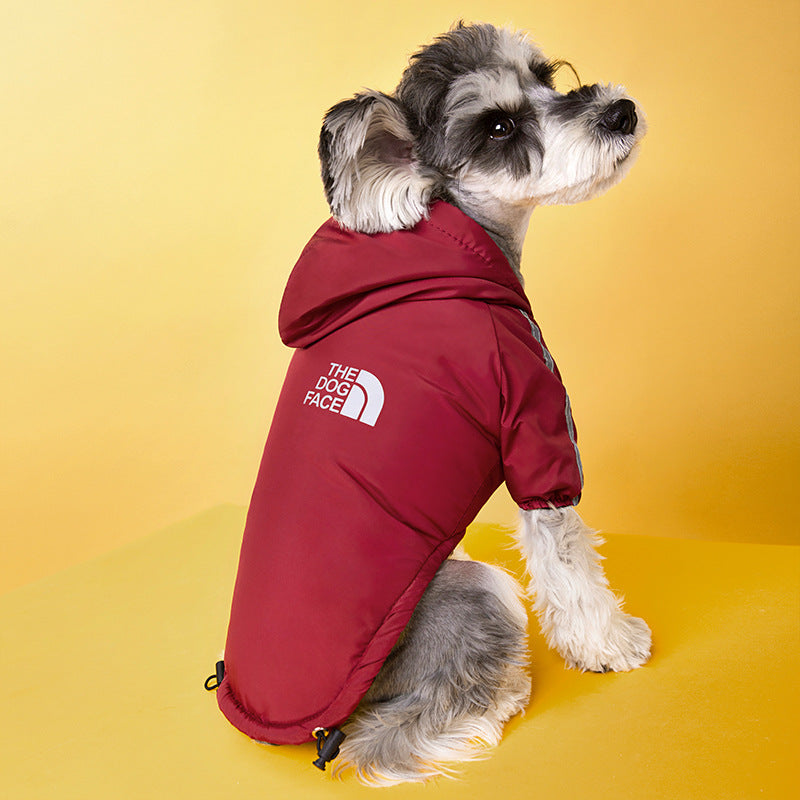 Pet clothes cross-border new winter dog clothing plus velvet padded charge clothes waterproof two-legged hooded clothes wholesale