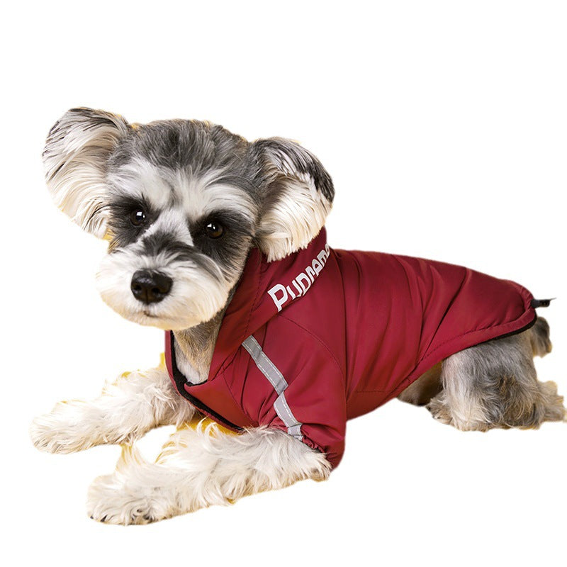 Pet clothes cross-border new winter dog clothing plus velvet padded charge clothes waterproof two-legged hooded clothes wholesale