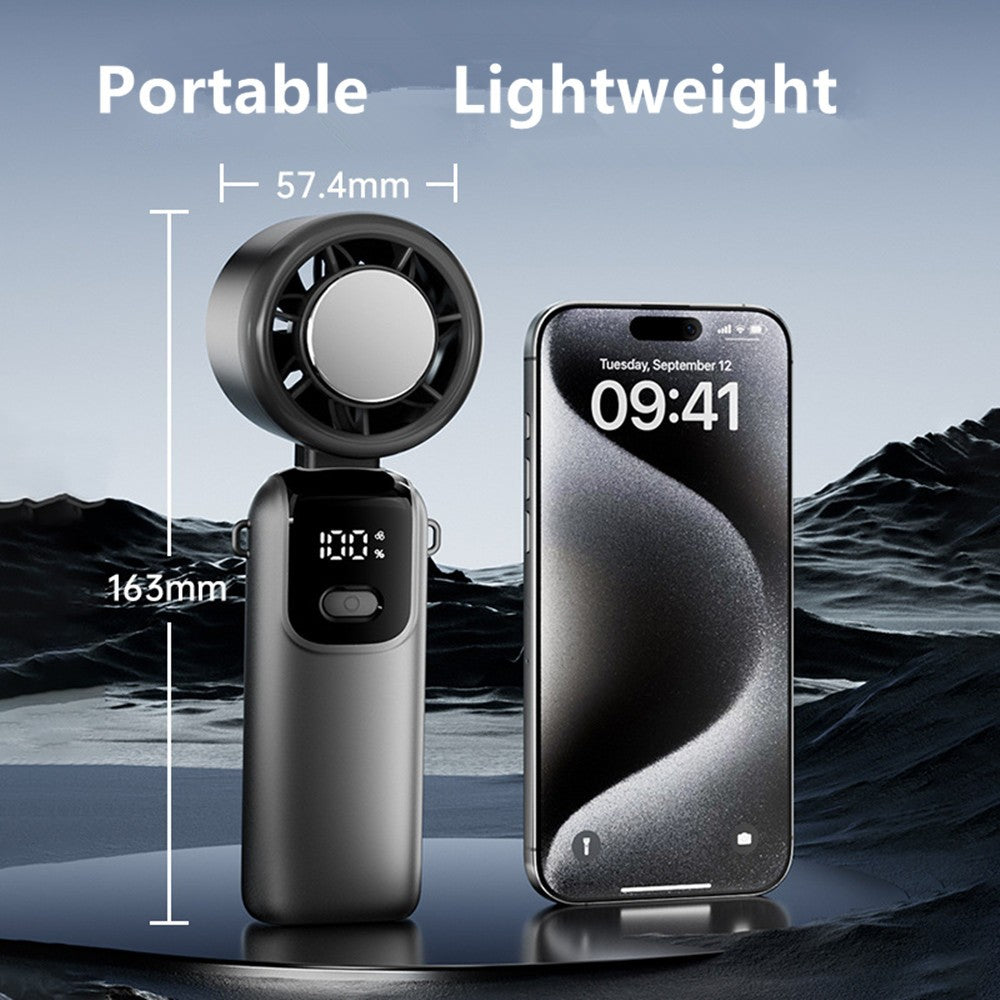 Portable Handheld Mini Turbo Fan In/Outdoor USB Rechargeable Ice Cooling Fans w/LED Display Fan