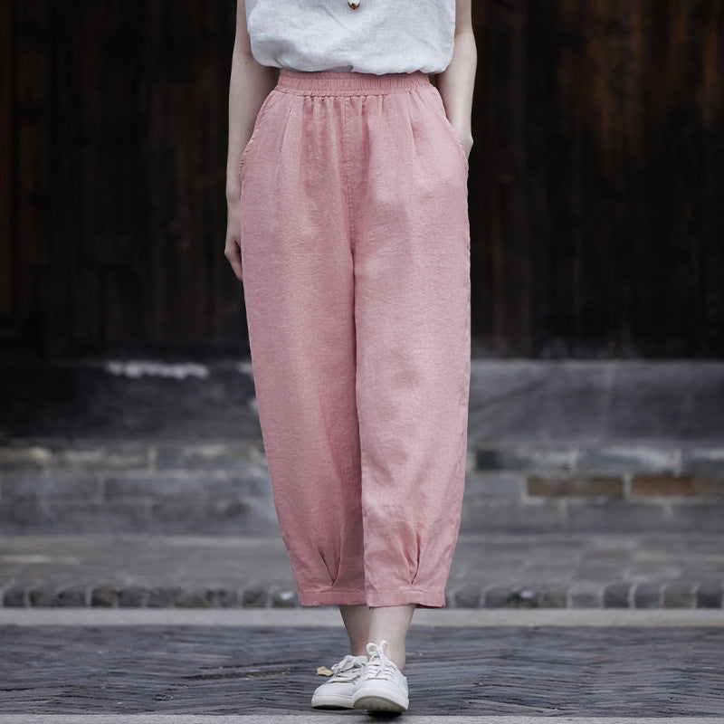 Cotton and Linen Pants for Women 2026 New Versatile Slim-Fit Casual Pants Summer Thin Cropped Pants Artistic Cotton and Linen Carrot Pants