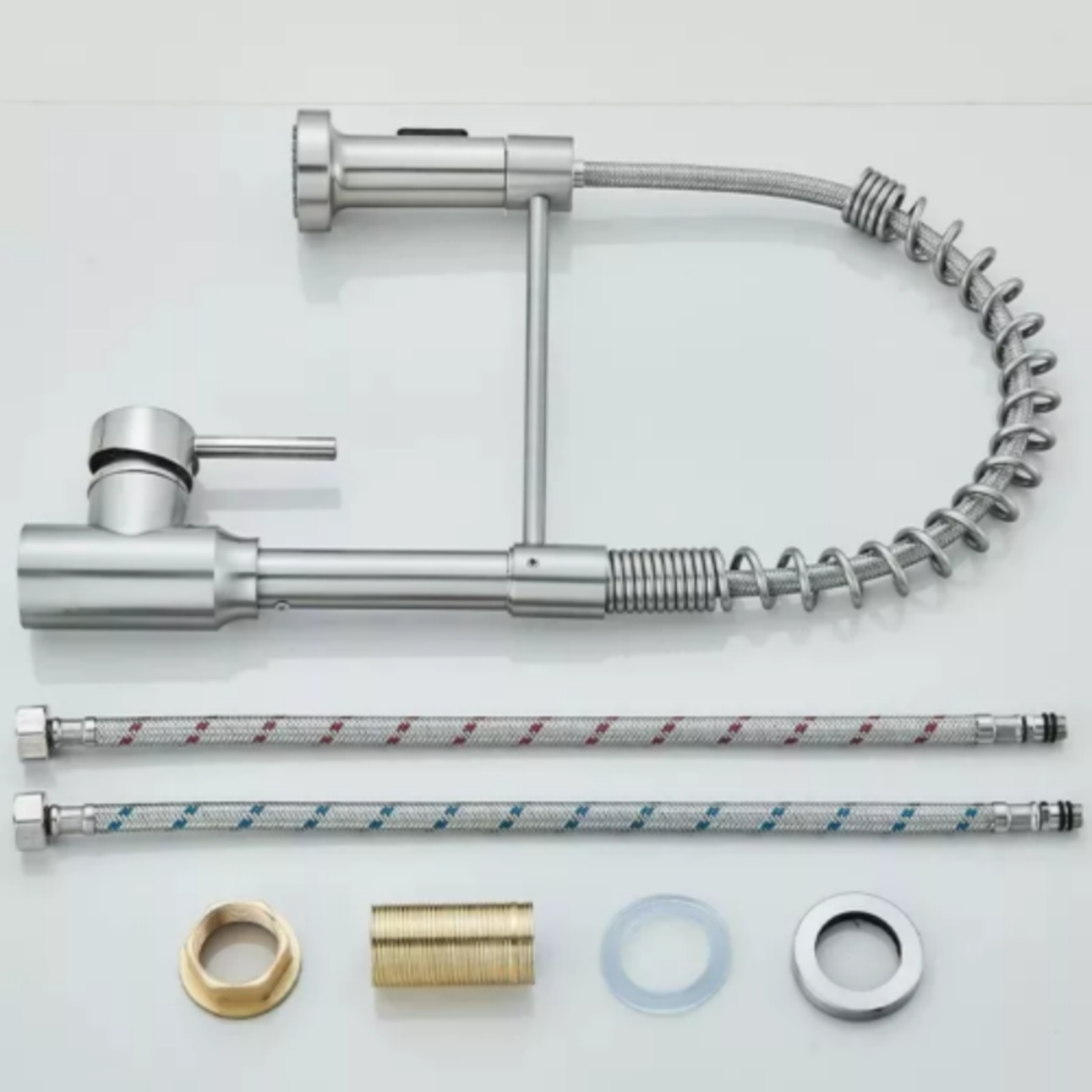 Monobloc Silver Kitchen Sink Mixer Taps with Pull Out Hose Spray Single LeverTap