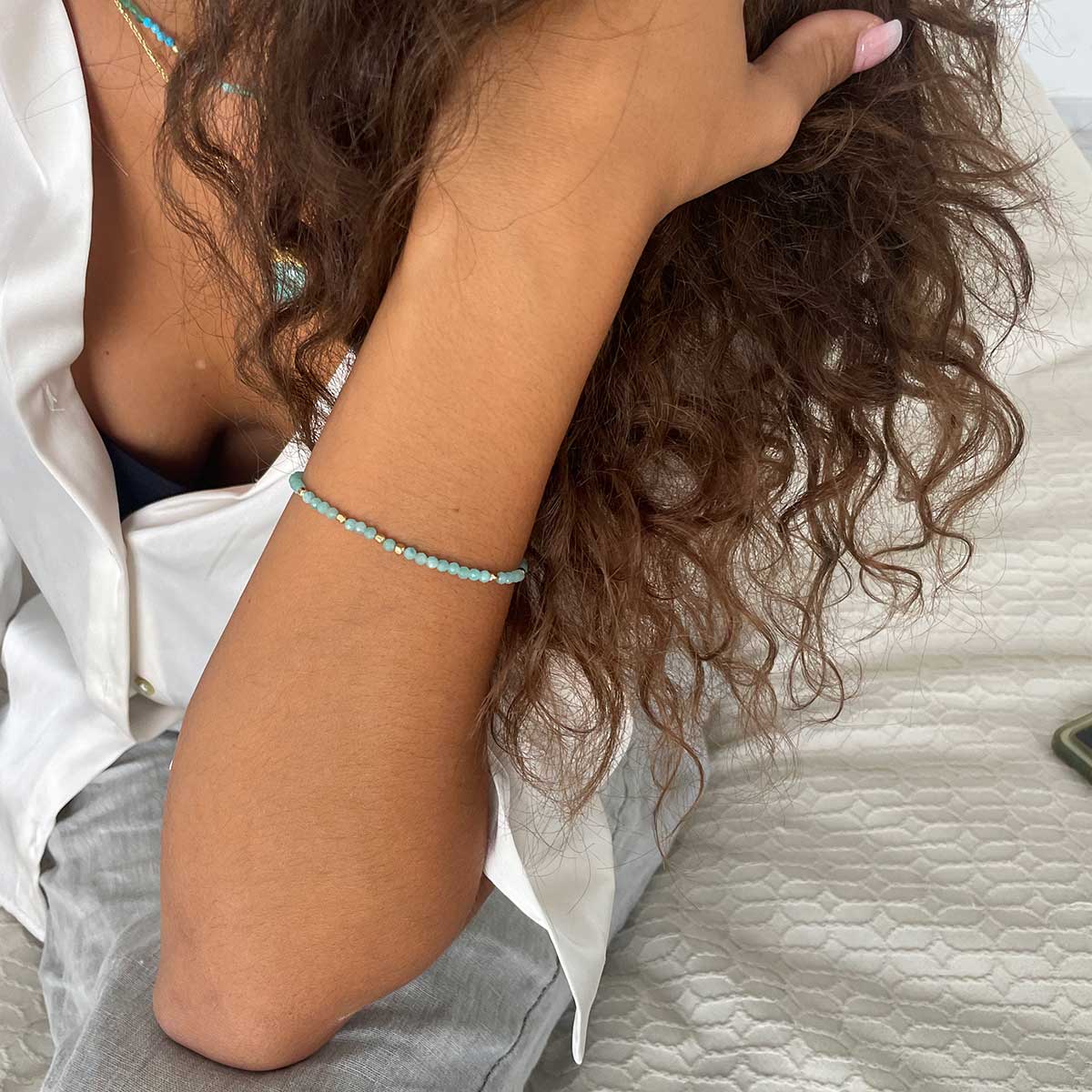 Milos Gemstone and Gold Bead Bracelet Lapis