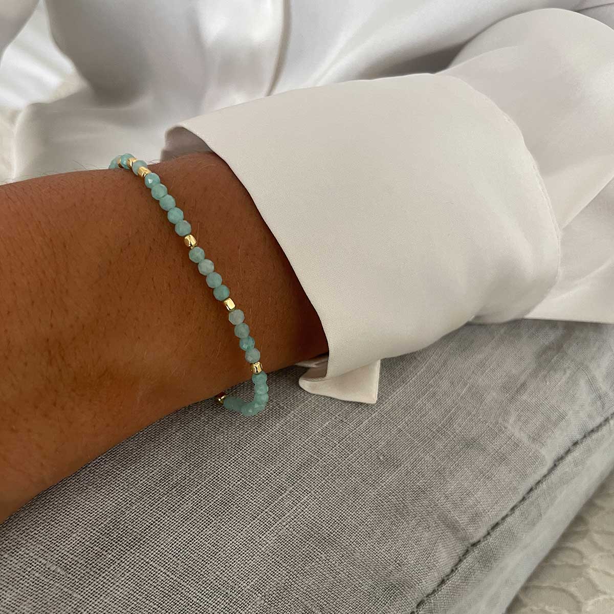 Milos Gemstone and Gold Bead Bracelet Tourmaline