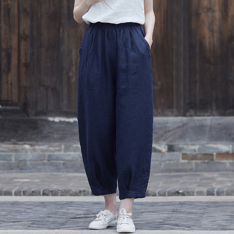 Cotton and Linen Pants for Women 2026 New Versatile Slim-Fit Casual Pants Summer Thin Cropped Pants Artistic Cotton and Linen Carrot Pants