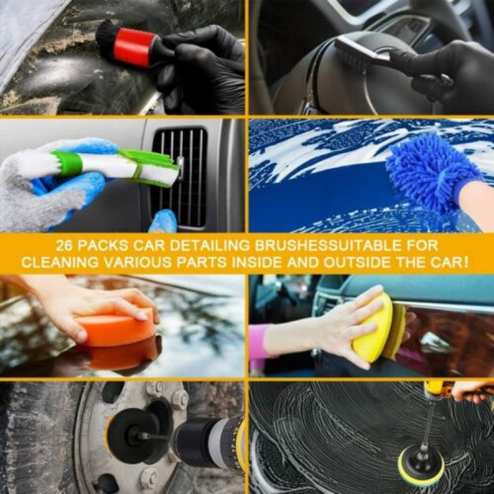 26PCS Car Cleaning Kit Auto Interior Exterior Detailing Brush Set w/Gloves Towel