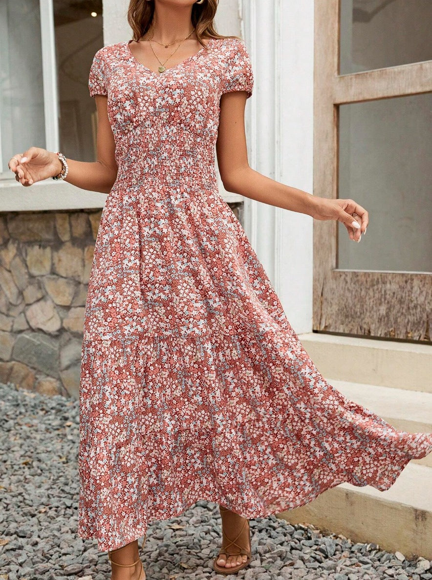 Cross-Border Pure Lust Dress, Fairy-Like, Slimming, Waist-Slimming, Short-Sleeved, Elegant in Summer and Spring