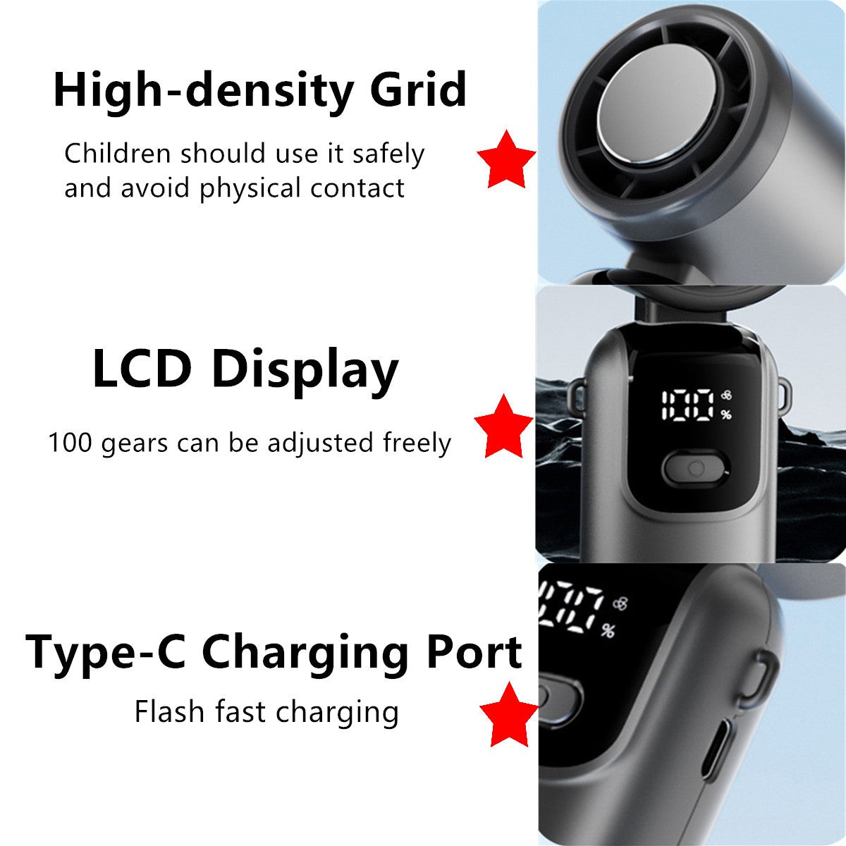 Portable Handheld Mini Turbo Fan In/Outdoor USB Rechargeable Ice Cooling Fans w/LED Display Fan