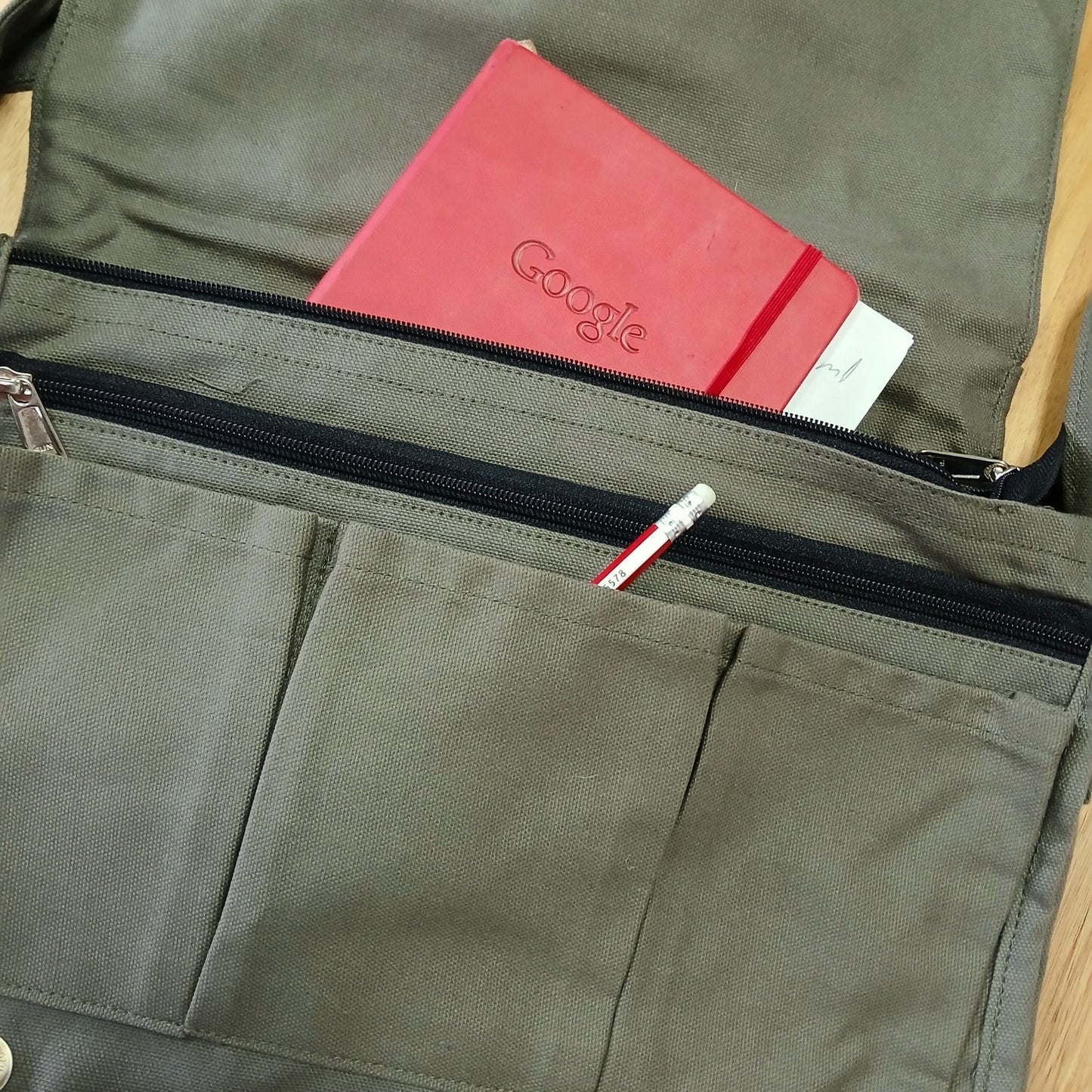 Cotton Canvas Laptop Messenger Bag - Olive
