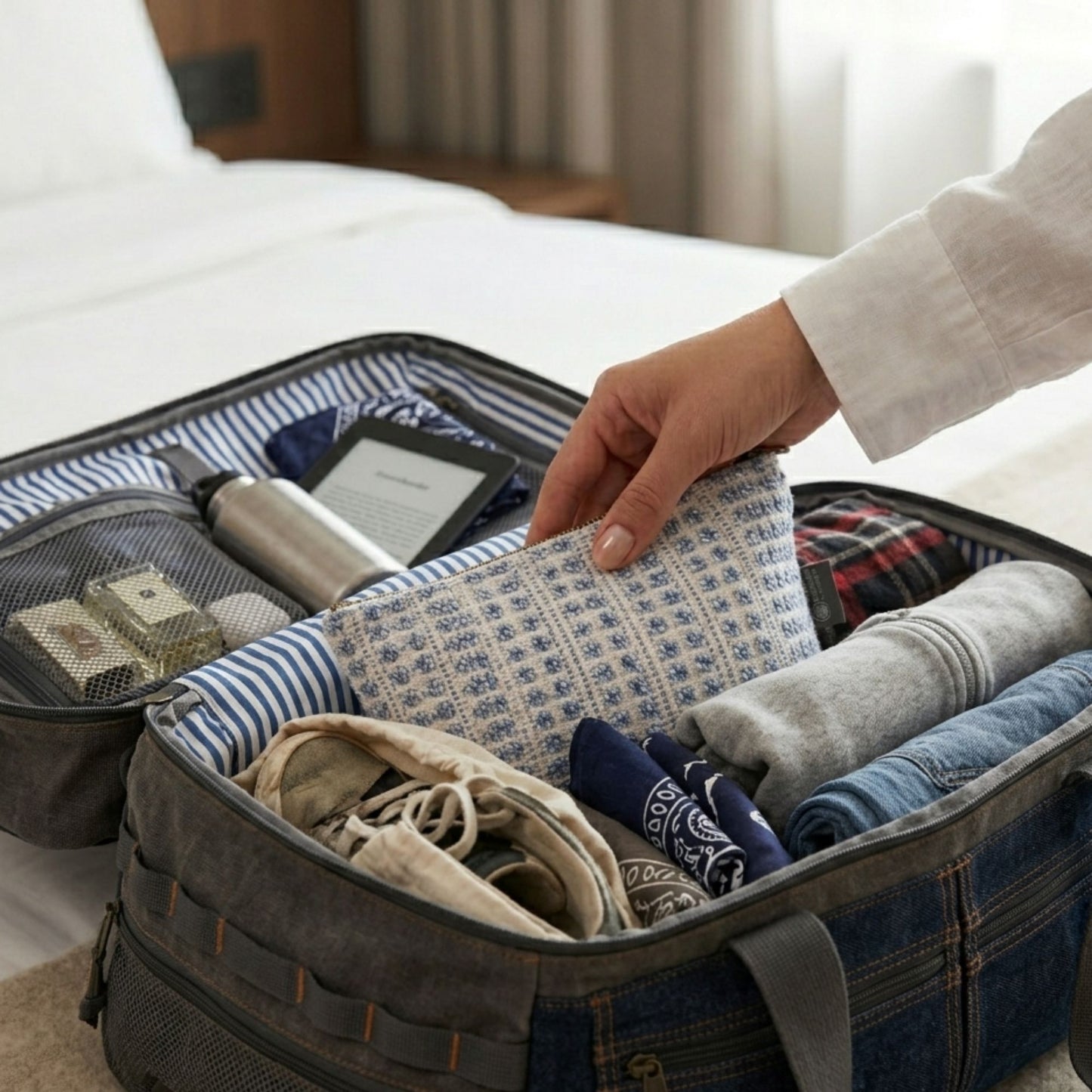 Nomad Sari Indian Jacquard Toiletry Bag - Indigo Echo