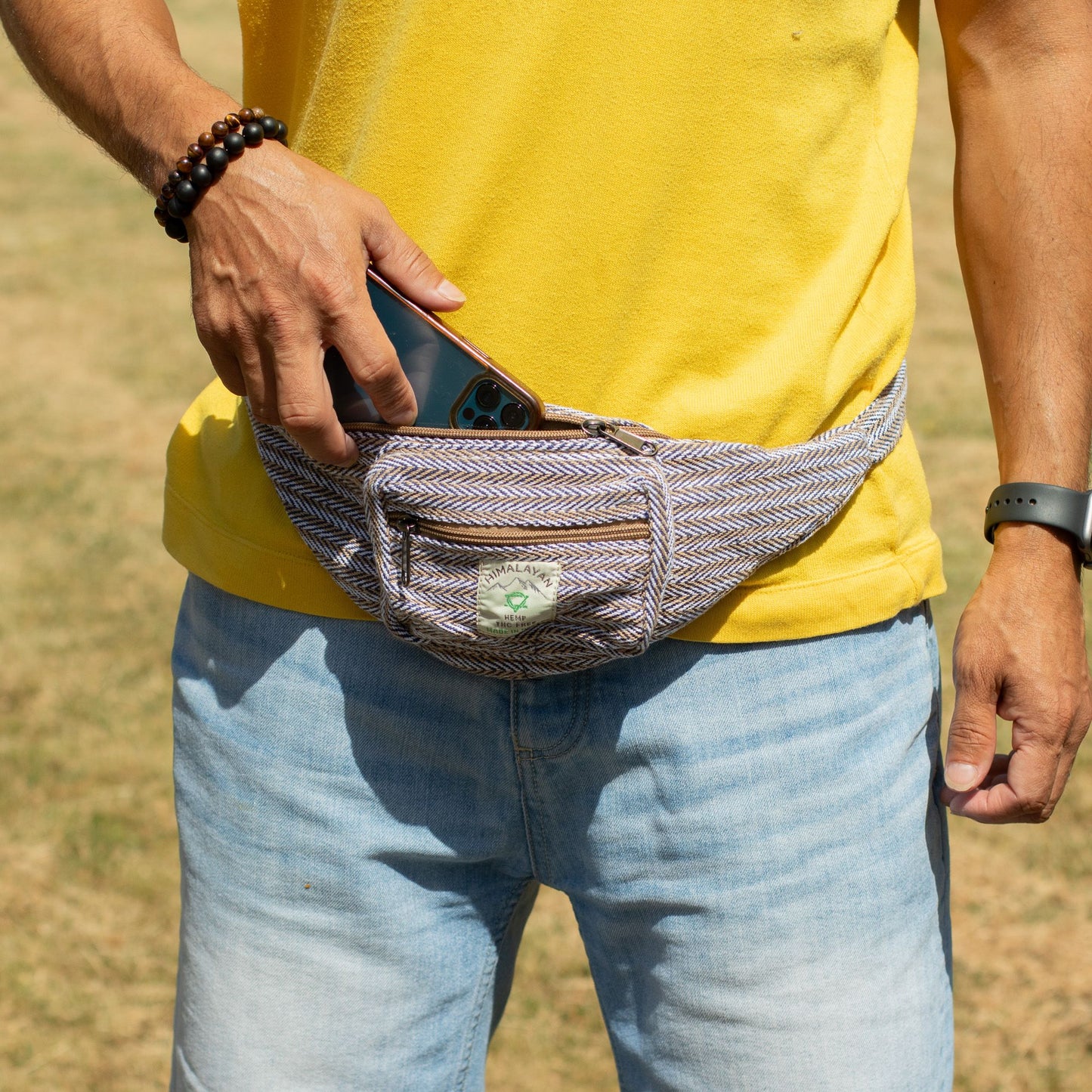 Cotton Hemp Style Belt (or Fanny) Bag - Blue