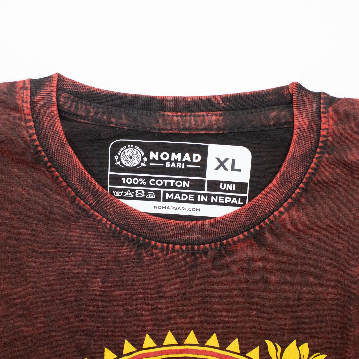 Nomad Sari Stonewashed Cotton T-Shirt - Dragon Mandala - Maroon - XL